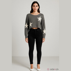 Sweater Crop, SZ M, PTP 26”, L 18.5”, Cute Stars, Super Stretchy, Slightly Used